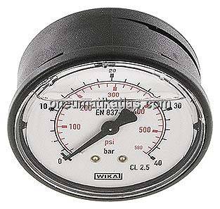 Glycerin-Manometer waagerecht (KU/Ms), 63mm, 0 - 40 bar