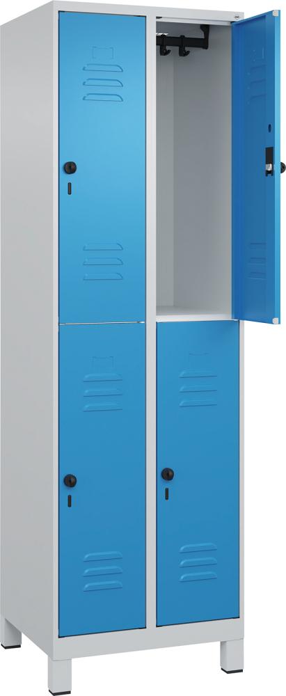 Doppelst. Schrank CLASSICB600xT500xH1950 mm RAL 7035/5012, 2x2Abteilemit 100 mm hohen Füßen