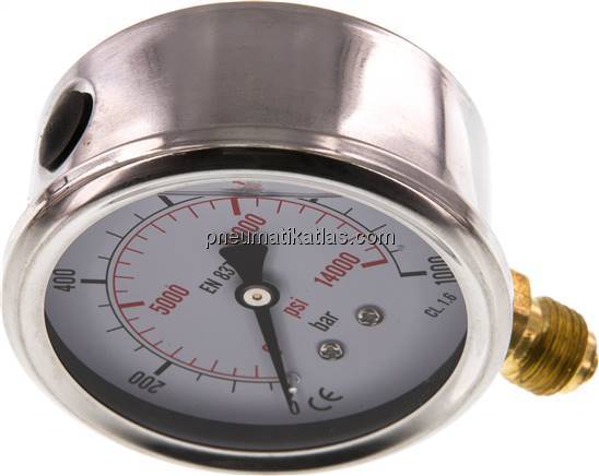 Glycerin-Manometer senkrecht (CrNi/Ms), 63mm, 0 - 1000 bar