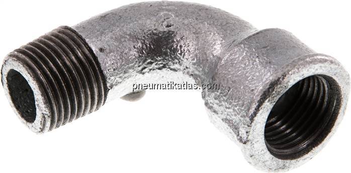 90°-Bogen Rp 1/2"(IG)-R 1/2"(AG), Temperguss verzinkt