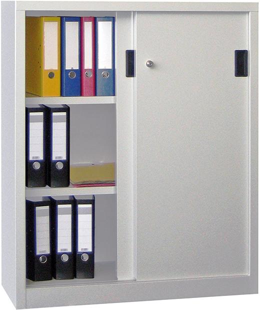 Schiebetürenschrank B1000xT400xH1200 mm 2 Böden verzinkt RAL 7035