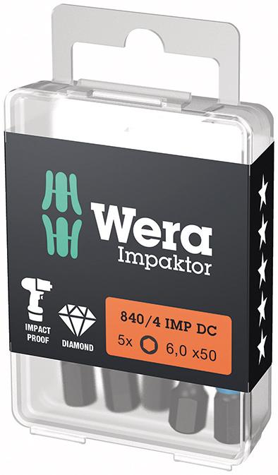 Bit Impaktor 1/4" DIN 3126 E6,3 Innensechskant 6x50mm 5er Pack Wera