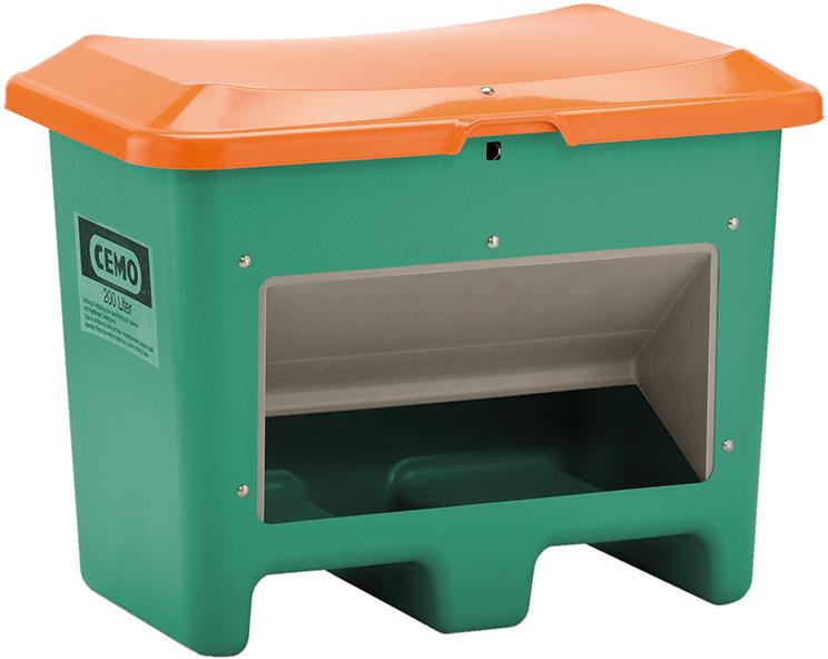 Streugutbehälter 200 l B890xT600xH640 mm mit Entnahmeöffnung grün/orange