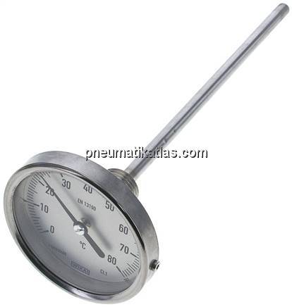 Bimetallthermometer, waagerecht D80/0 bis +80°C/200mm