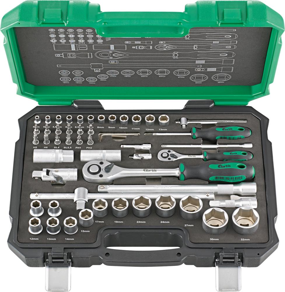 Steckschlüssel-Grt. 1/4"+1/2"55tlg. FORTIS