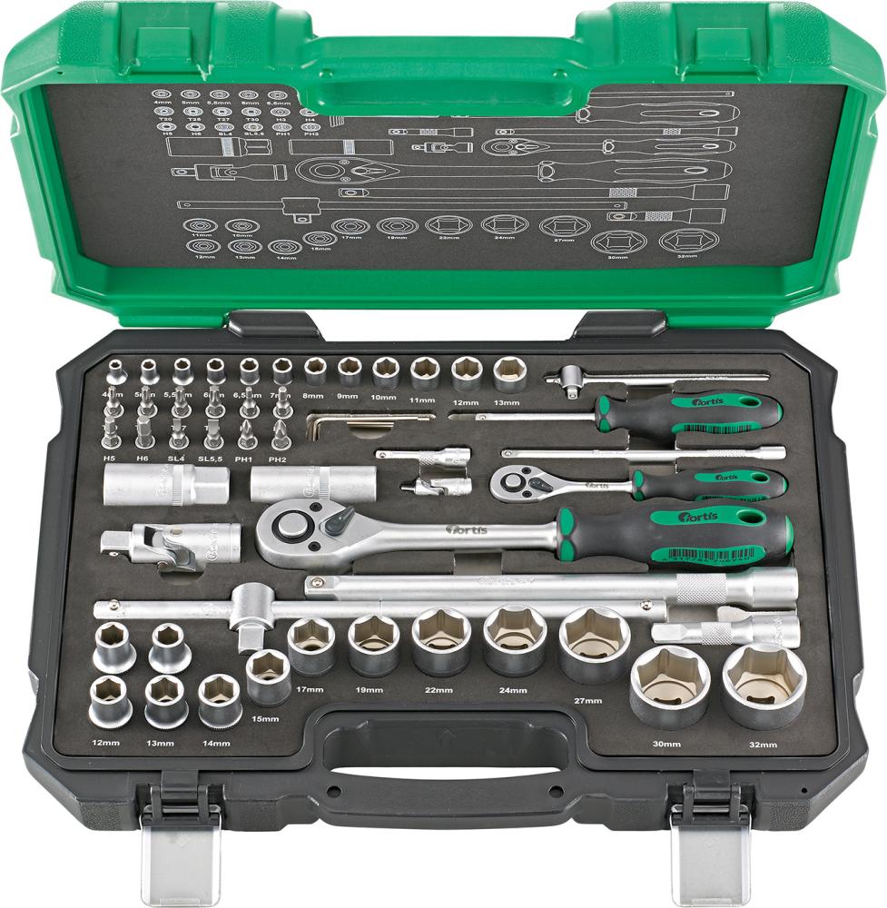 Steckschlüssel-Garnitur 1/4"+1/2" 55-teilig FORTIS Steckschlüssel-Garnitur 1/4"+1/2" 55-teilig FORTIS
