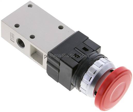 3/2-Wege Ventil G 1/8", Pilztaster rot