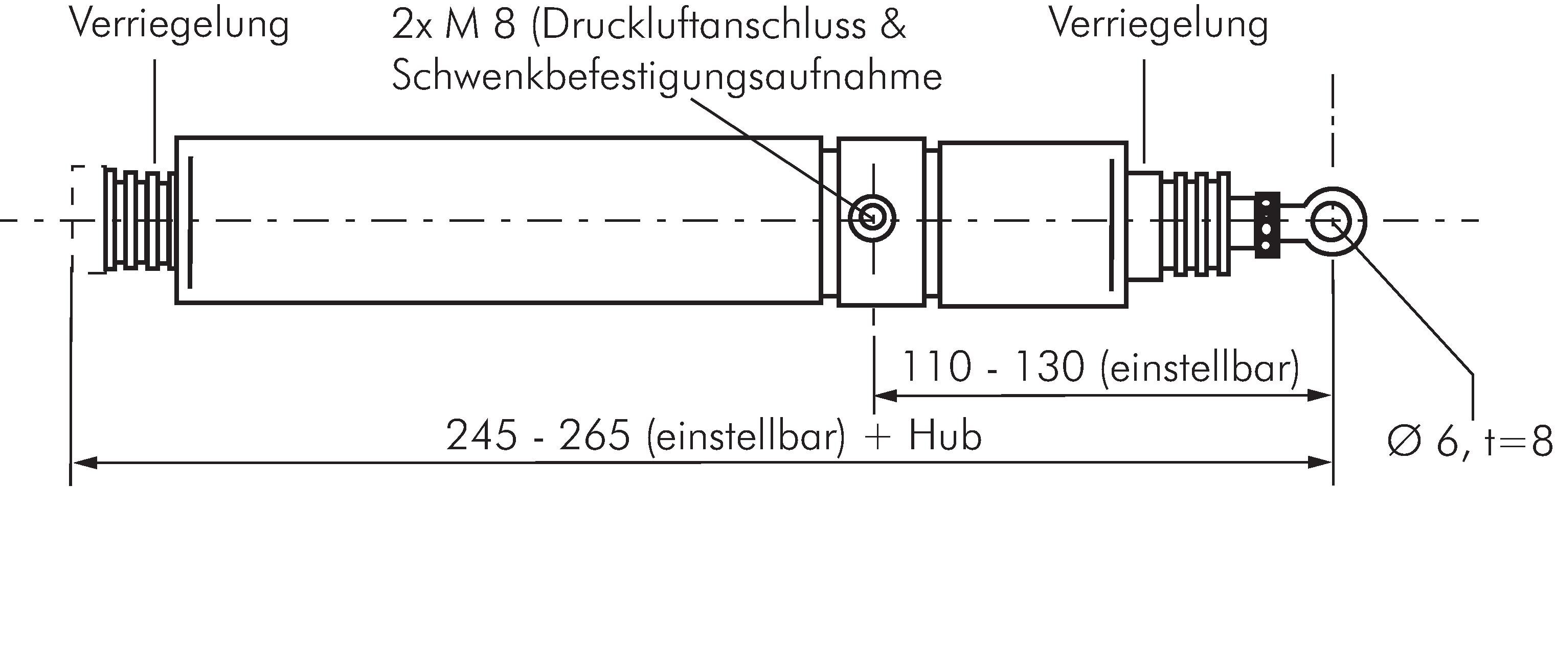 Zeichnung: RWA-Zylinder ohne Schwenkbefestigung