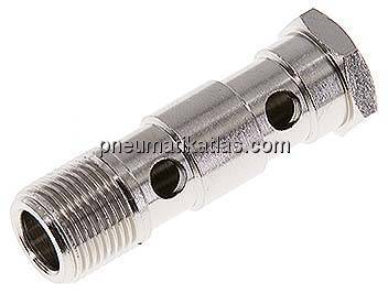 Hohlschraube, 2-fach G 3/8"-53,5mm, Messing vernickelt Hohlschraube, 2-fach G 3/8"-53,5mm, Messing vernickelt