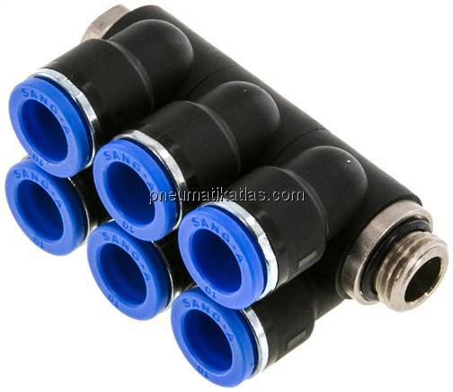Steck-Mehrfachverteiler, 6-fach G 1/4"-10mm, IQS-Standard
