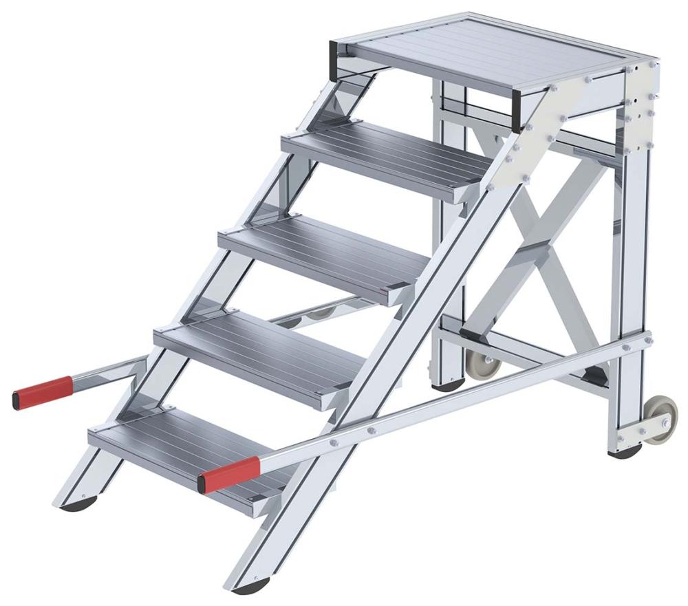 Alu-Arbeitspodest fahrbar5 Alu-Stufen B 600 mm Podesthöhe 0,99 m Arbeitshöhe bis 3,00 m