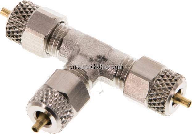 T-Verschraubung 4x2 / 4x2mm, Messing vernickelt