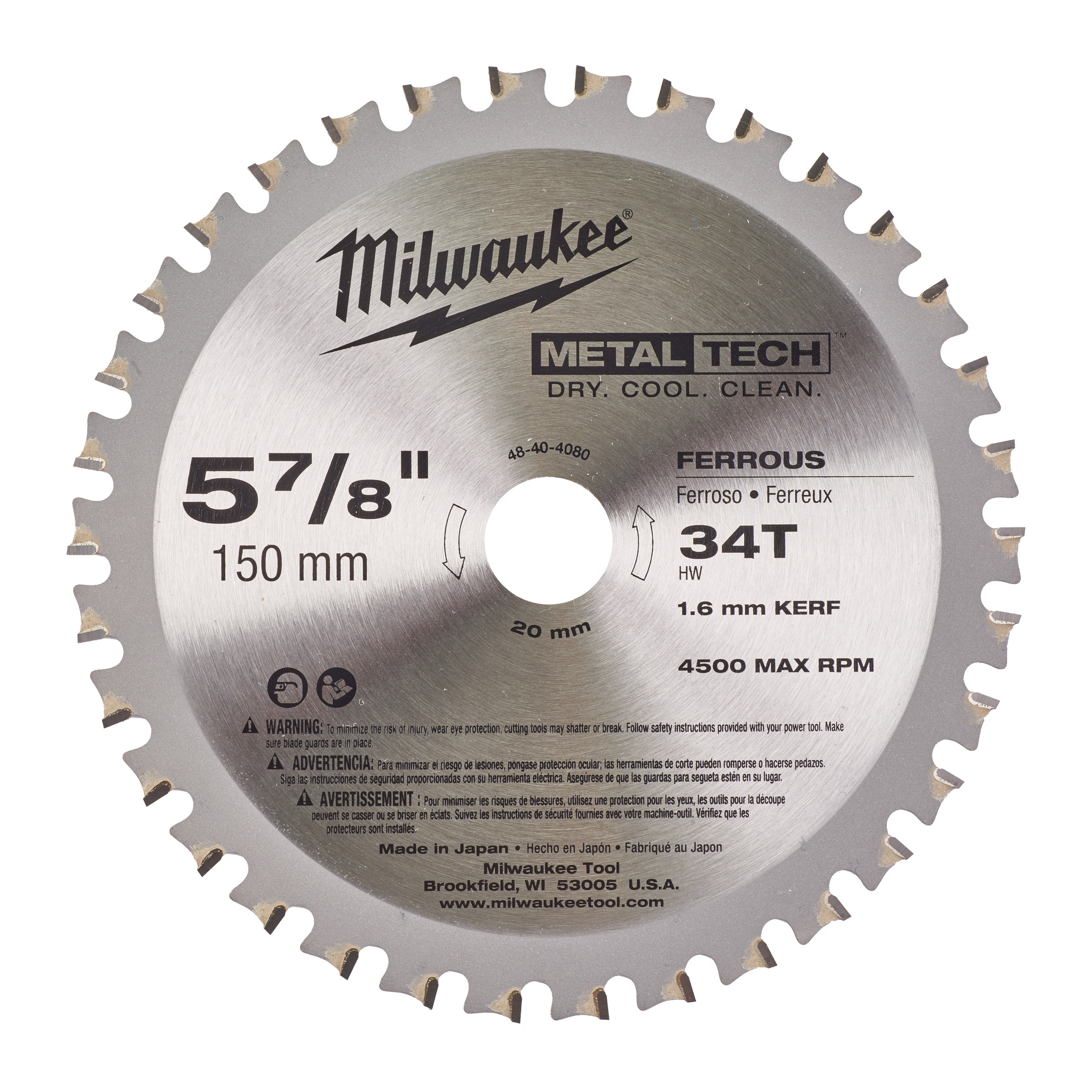 Kreissägeblatt für Metall Handkreissägen 150/20 mm Z34