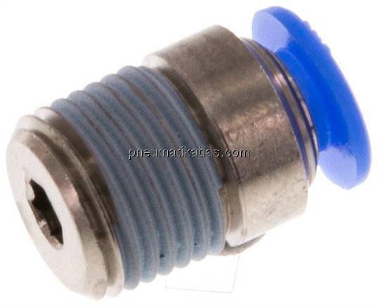 Gerader Steckanschluss R 1/8"-4mm, Mini m. Innensechskt. Gerader Steckanschluss R 1/8"-4mm, Mini m. Innensechskt.