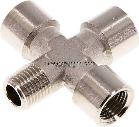 Kreuzstück G 1/4"(IG)-R 1/4"(AG), Messing vernickelt