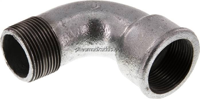 90°-Bogen Rp 1-1/4"(IG)-R 1-1/4"(AG), Temperguss verzinkt