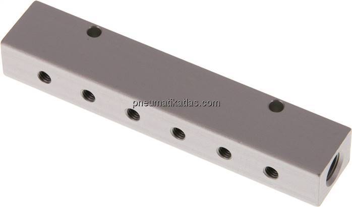 Verteilerleiste 2x G 1/8"-6x M 5, Aluminium eloxiert