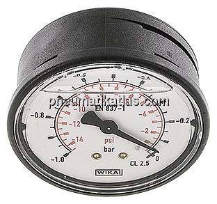 Glycerin-Manometer waagerecht (KU/Ms), 63mm, -1 bis 0 bar