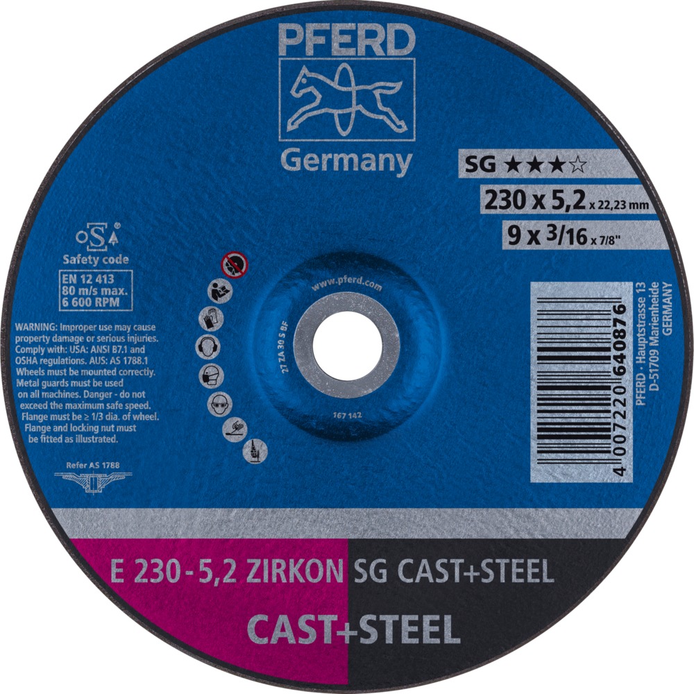Schruppscheiben E 230-5,2 ZIRKON SG CAST+STEEL