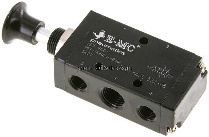 5/2-Wege Axial-Handhebelventil, Raste, G 1/4"
