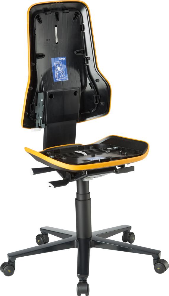 Bimos Arbeitsstuhl ESD Neon 2, orange Sitzhöhe 450-620 mm mit Rollen, ohne Polster