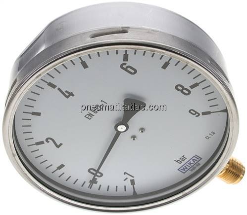 Manometer senkrecht (CrNi/Ms), 160mm, -1 bis 9 bar