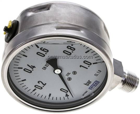 Chemie-Glycerin-Manometer senkrecht,100mm, 0 - 1 bar