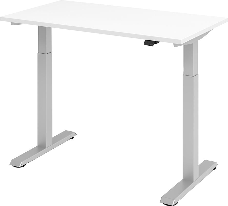 Sitz-Steh-Schreibtisch B 120 x T 67 cm Weiß Platte 25mm el. Stufenlos verstellbar