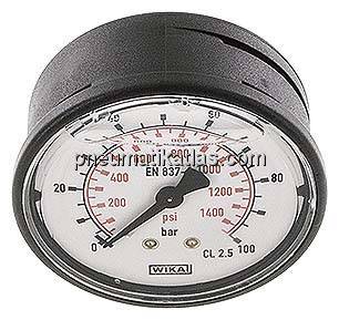 Glycerin-Manometer waagerecht (KU/Ms), 63mm, 0 - 100 bar