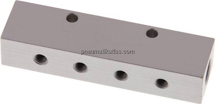 Verteilerleiste 2x G 1/8"-8x M 5, Aluminium eloxiert