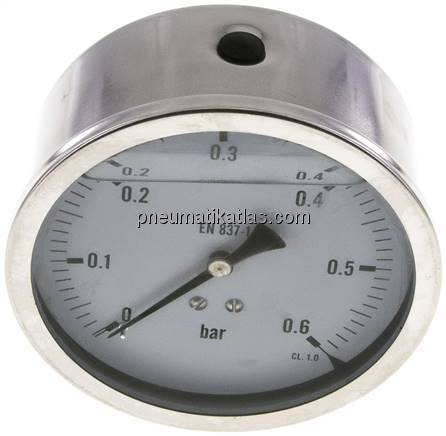 Glycerin-Manometer waagerecht (CrNi/Ms),100mm, 0 - 0,6bar