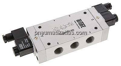 5/3-Wege Magnetventil, G 1/2", Mittelstellung geschlossen, 24 V DC