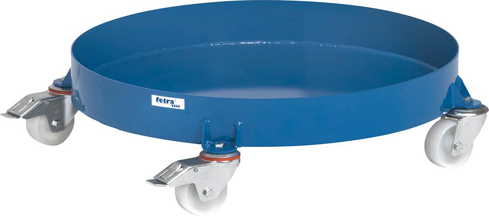 Fassroller f. 200l FässerInnen Ø630mm mit 4-Lenk/2-Bockrollen 2 Feststeller Ral 5007