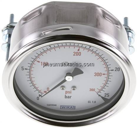 Einbaumanometer, 3-kant-Frontring, 100mm, 0 - 25 bar