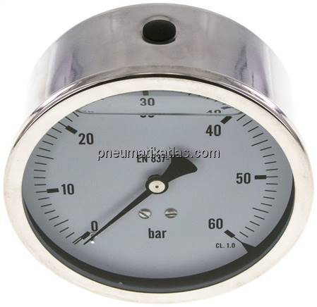 Glycerin-Manometer waagerecht (CrNi/Ms),100mm, 0 - 60bar