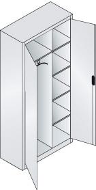 Flügeltürenschrank B930xT400xH1950 mm RAL 7035, 4 Fachböden mit Trennwand CP