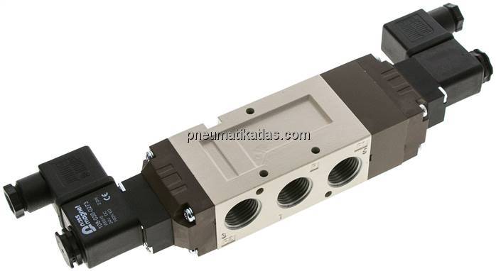 5/3-Wege Magnetventil, G 1/2", Mittelstellung geschlossen, 12 V DC