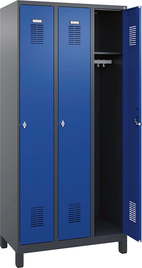 Garderobenschrank FORUM 3 Abteile RAL 7016/5010 Füße 7035 mit Füßen Selbstmontage