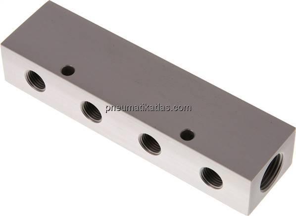 Verteilerleiste 2x G 1/2"-4x G 1/4", Aluminium eloxiert