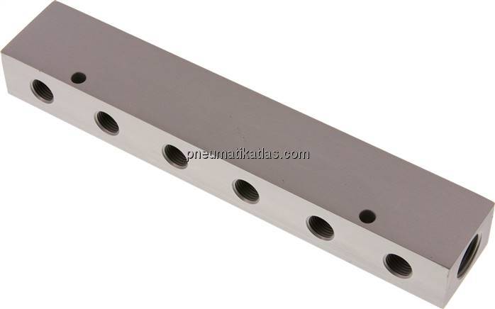Verteilerleiste 2x G 1/2"-6x G 1/4", Aluminium eloxiert