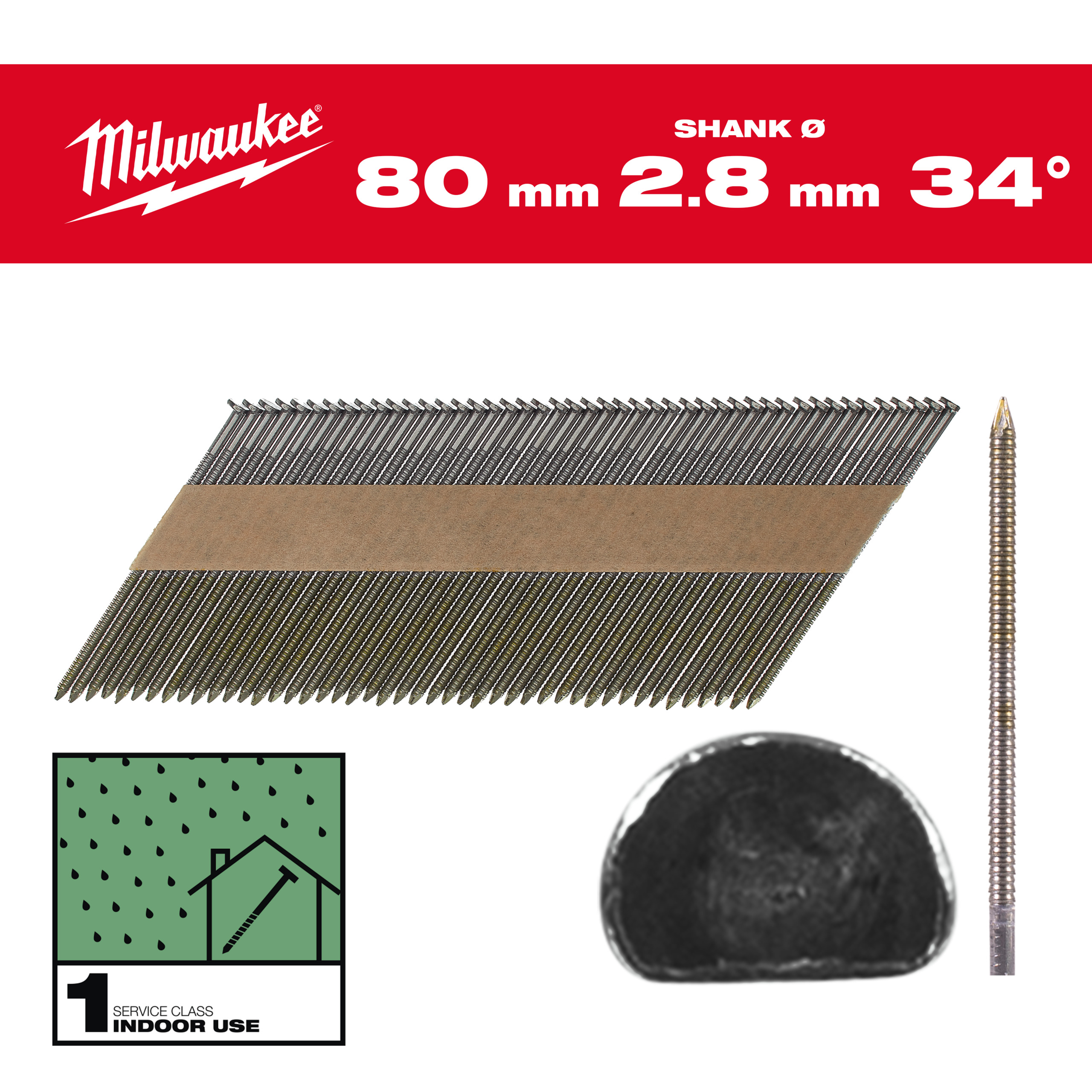 D Kopf Nägel für M18FFN 7,4 x 2,8 x 80 mm, Ringschaft blank, 34°