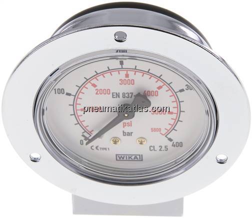 Einbaumanometer (CrNi/Ms), Frontring, 63mm, 0 - 400 bar